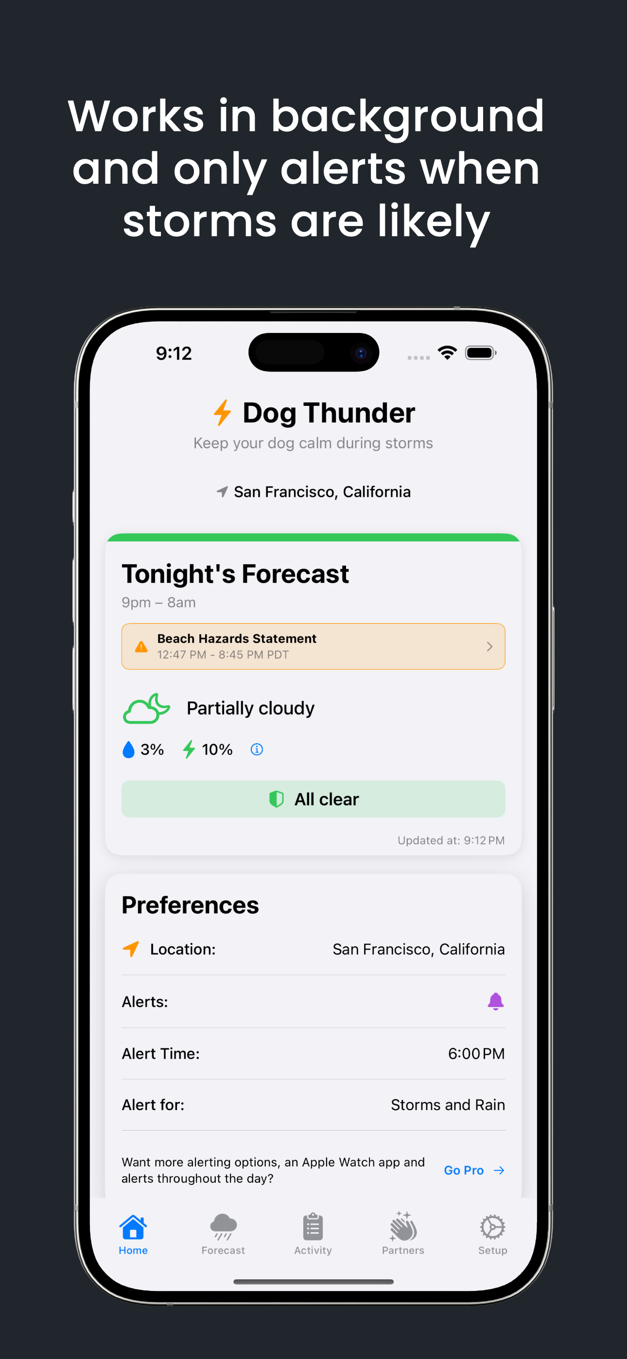 Dog Thunder all-clear forecast screen